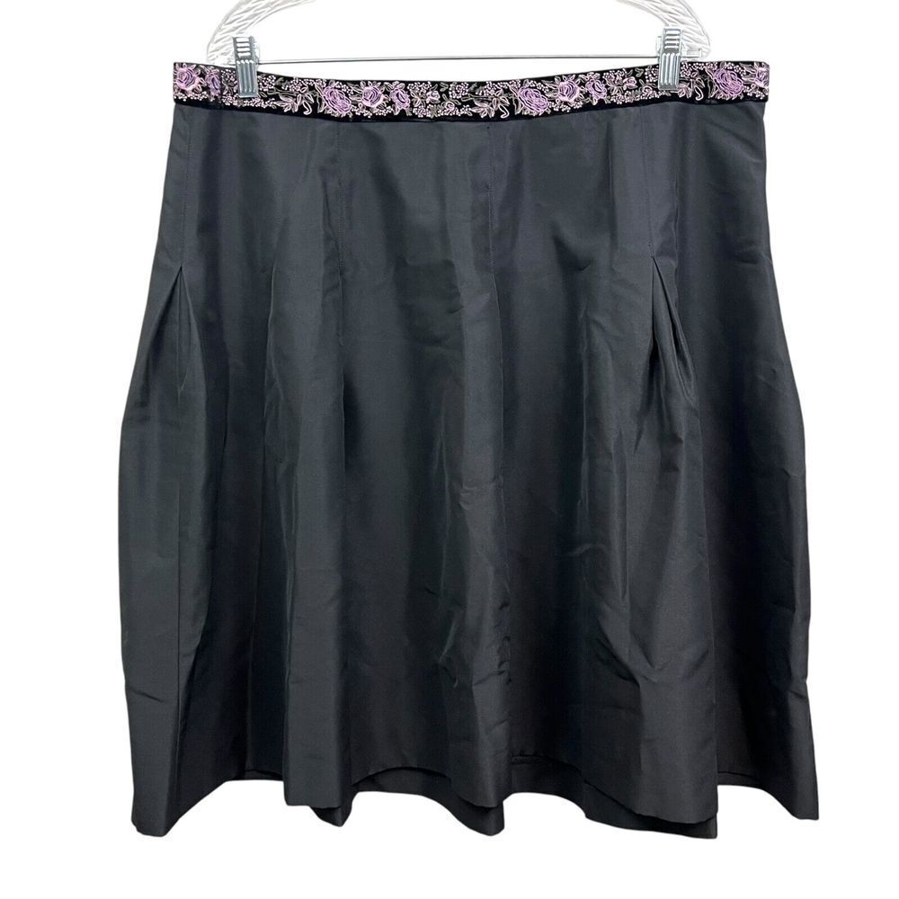 Lane Bryant Women Silk Blend Skirt ALine Velvet Embroidered Waist Trim Black 18*